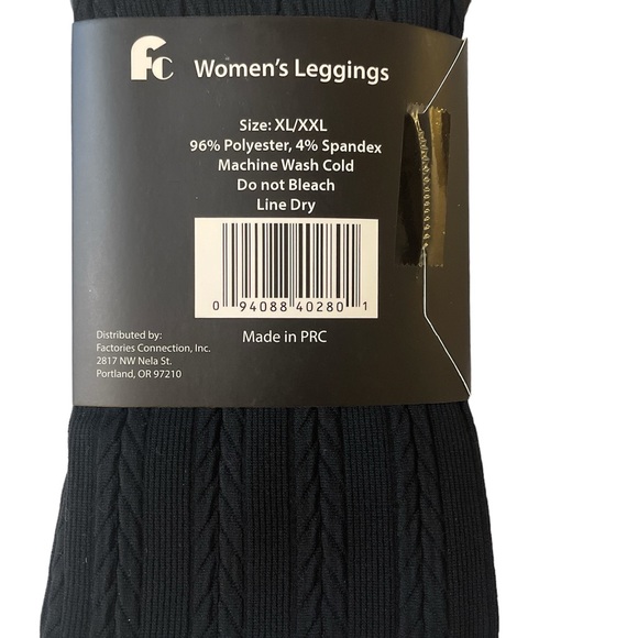 FC New Womens Leggings Sz XL/2X Black Cable Knit Basic Super Soft Stretchy Tight - Picture 3 of 7